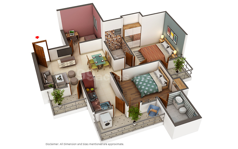 The floor plan size of Rajhans Residency 2 BHK Flat is 1210 sq ft.